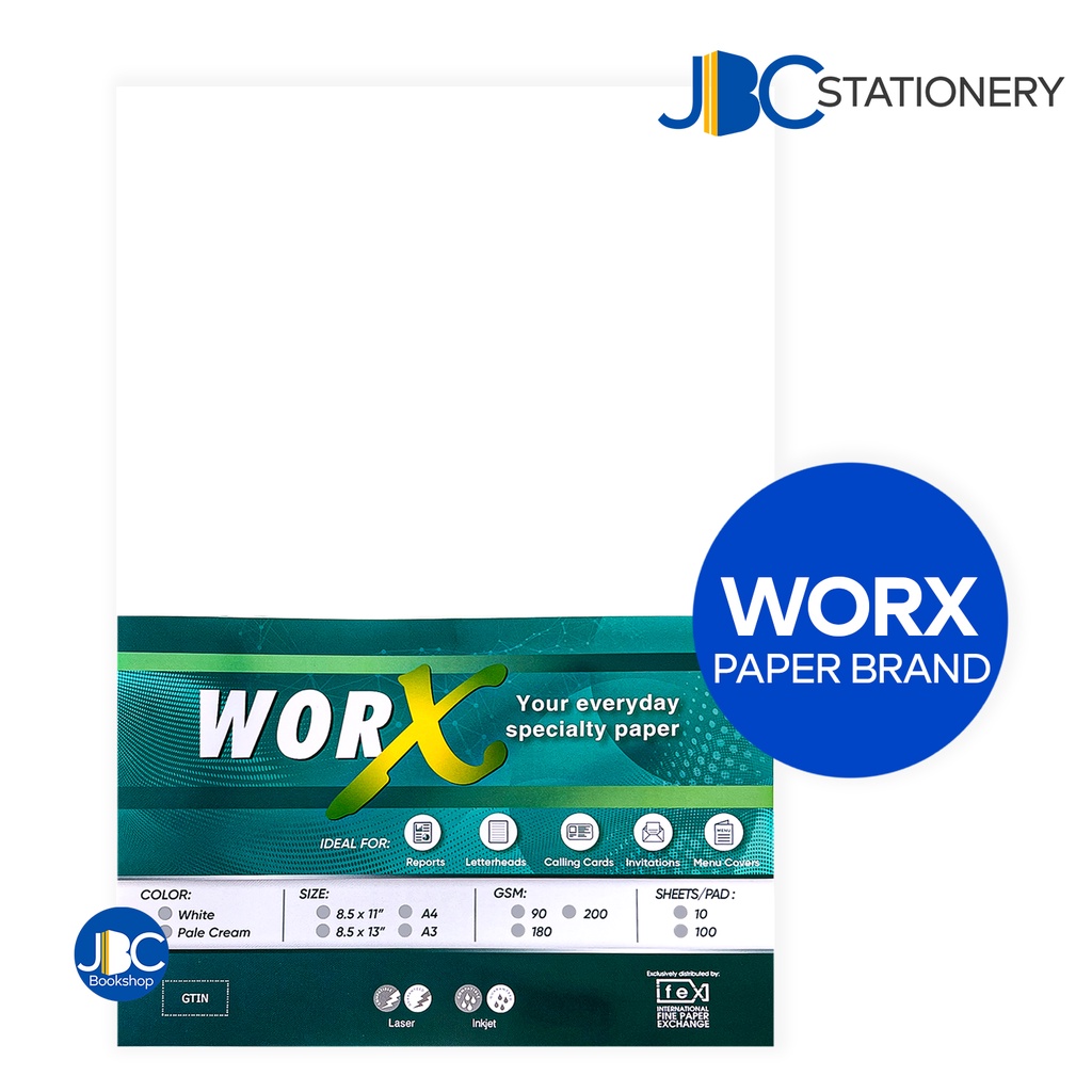 Worx Specialty/Board Paper 10 Sheets 90/180/200gsm White Short/Long/A4