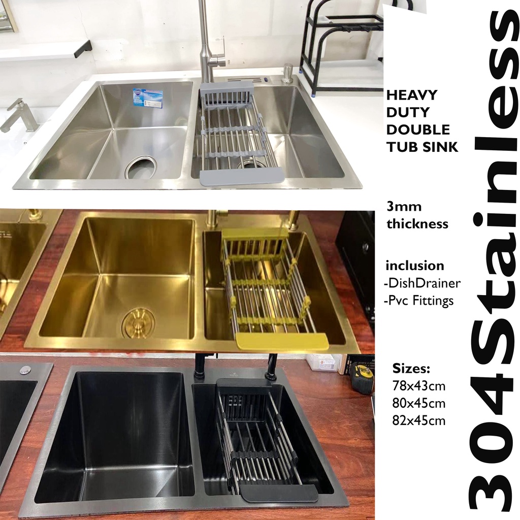 Complete set Double Tub Kitchen Sink 304 stainless 3mm thick / Heavy