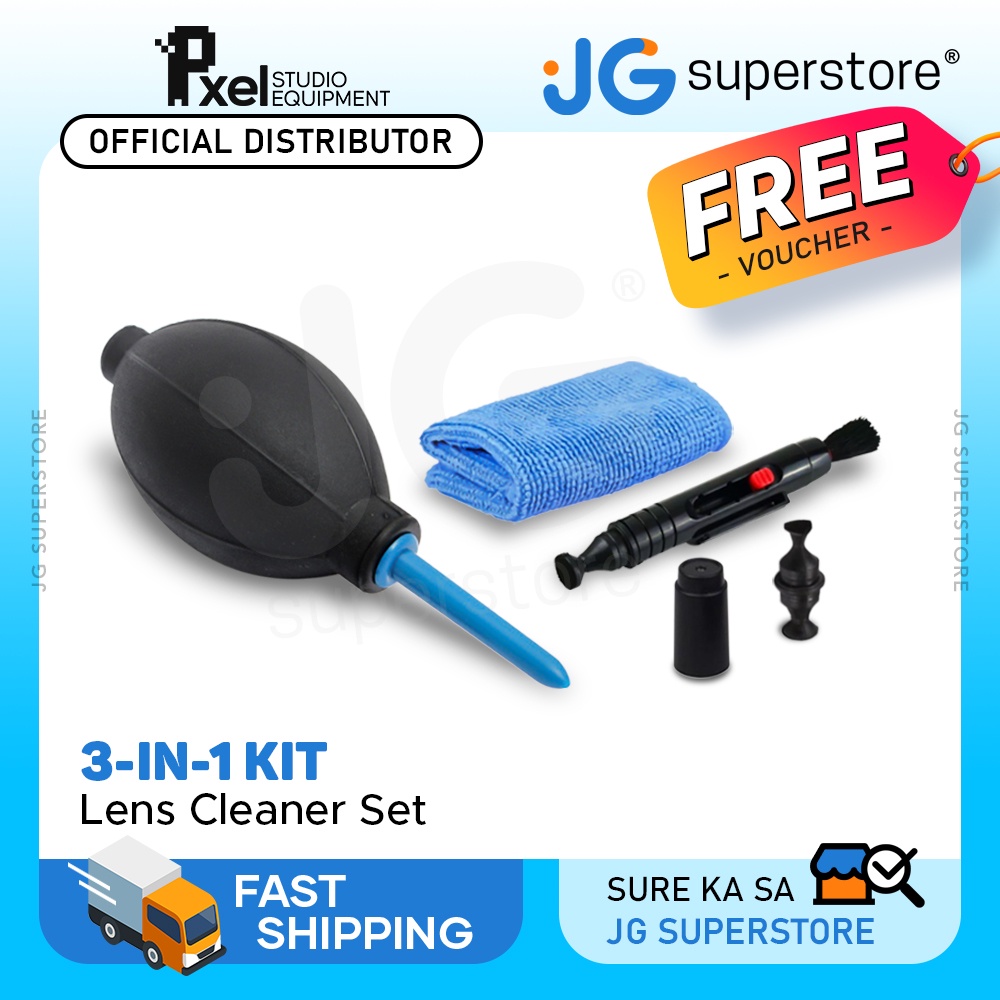 Pxel 3 in 1 Camera Lens Cleaner Clearing Kit Set Cloth Air Blower Brush