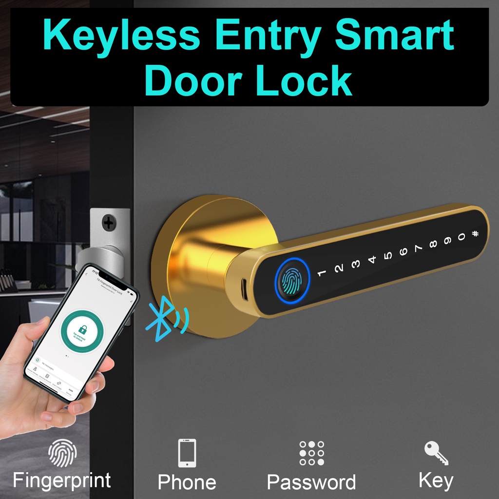 Tuya WIFI Remote Unlock Door Knob Smart Fingerprint Door Lock Biometric
