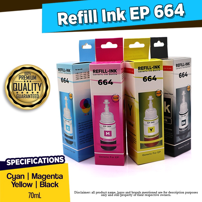 Refill Ep 664 Ink For Printer L120 L360 L310 L130 L210 L220 L355 L358 70ml Dye Shopee Philippines 5651