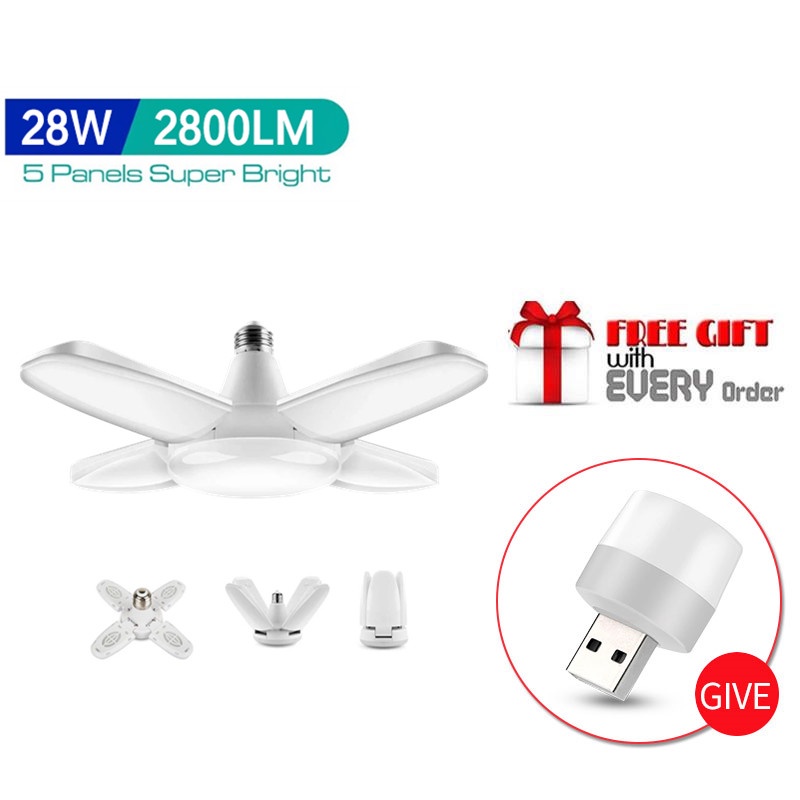 Mini fan blade 28w 【4+1】 6500K MINI Foldable Fan Blade Bulb &With Free ...