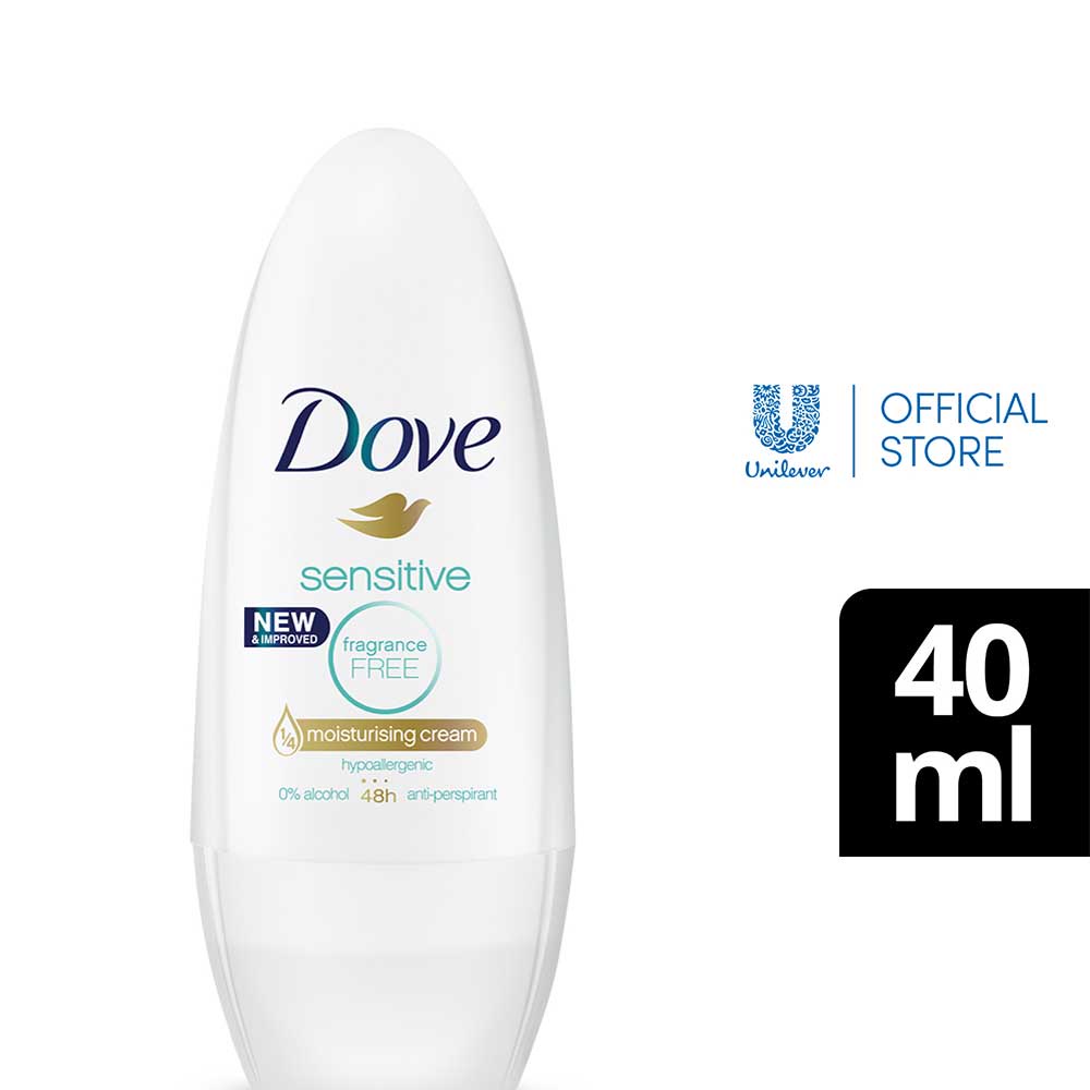 Dove Hypoallergenic Fragrance Free Roll On Deodorant Sensitive 40ml