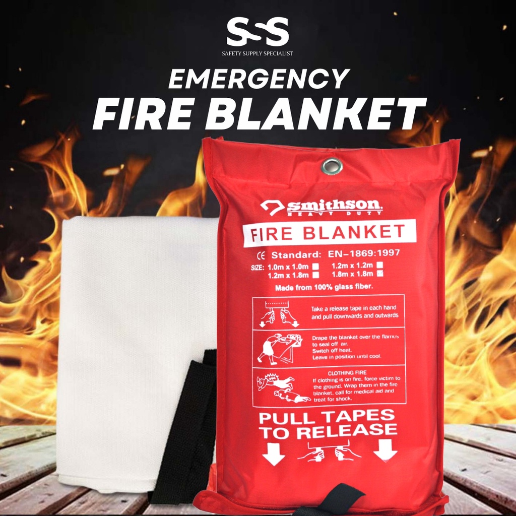 Smithson Fire Blanket 1m x 1m Emergency Fire Resistant Fiberglass ...