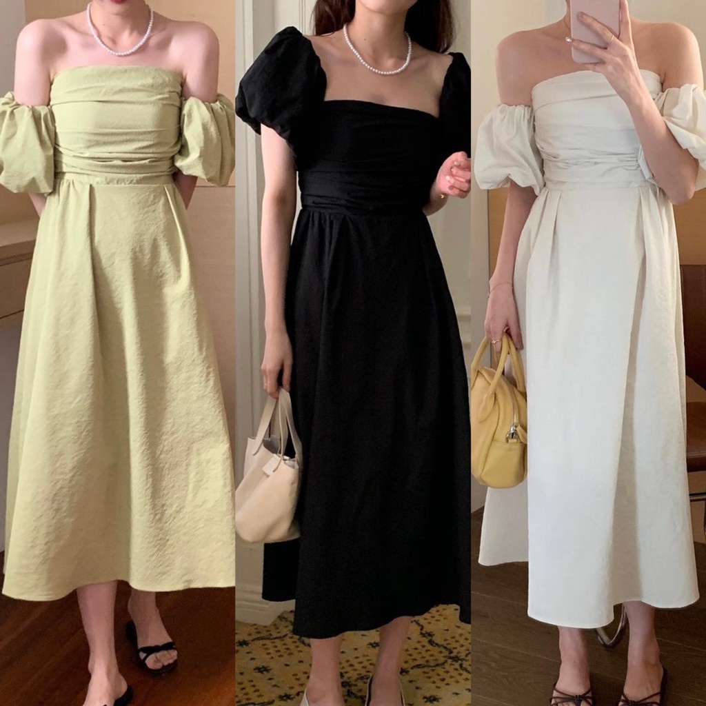 A3059 EZ Fashion Square Neck Off Shoulder Puff Sleeve Shirred Back ...