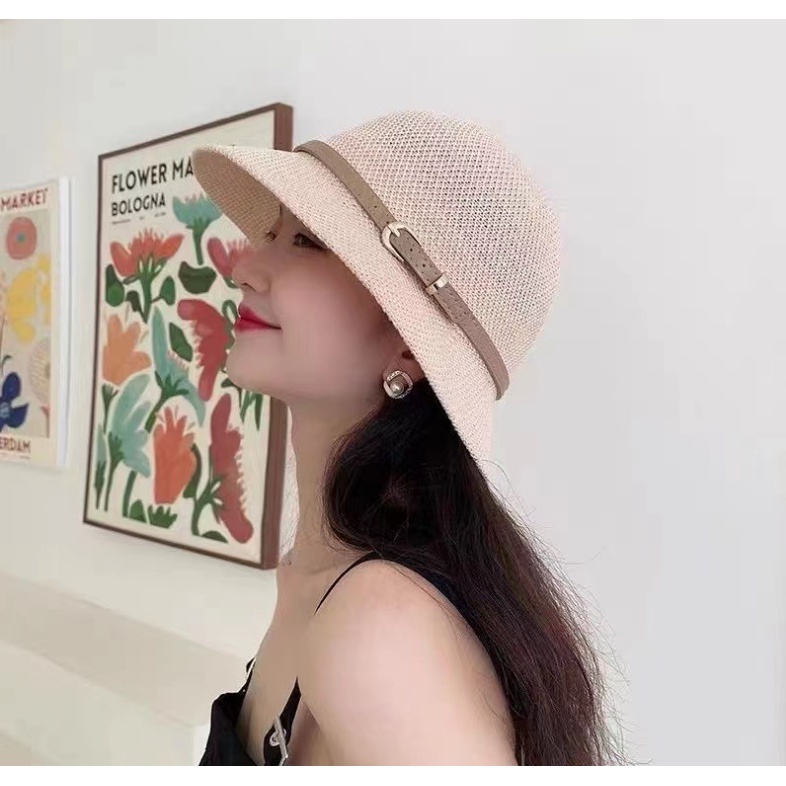 Foldable Summer Sombrero Women's Sun Hat Basin Leather Buckle Fisherman ...