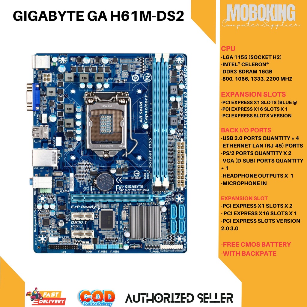 GIGABYTE H61MDS2 Desktop 3RD GEN Motherboard H61 Socket LGA 1155 i3 i5