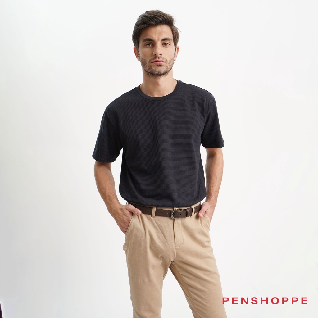 Penshoppe Dress Code Relaxed Fit Textured Tshirt For Men (Black ...