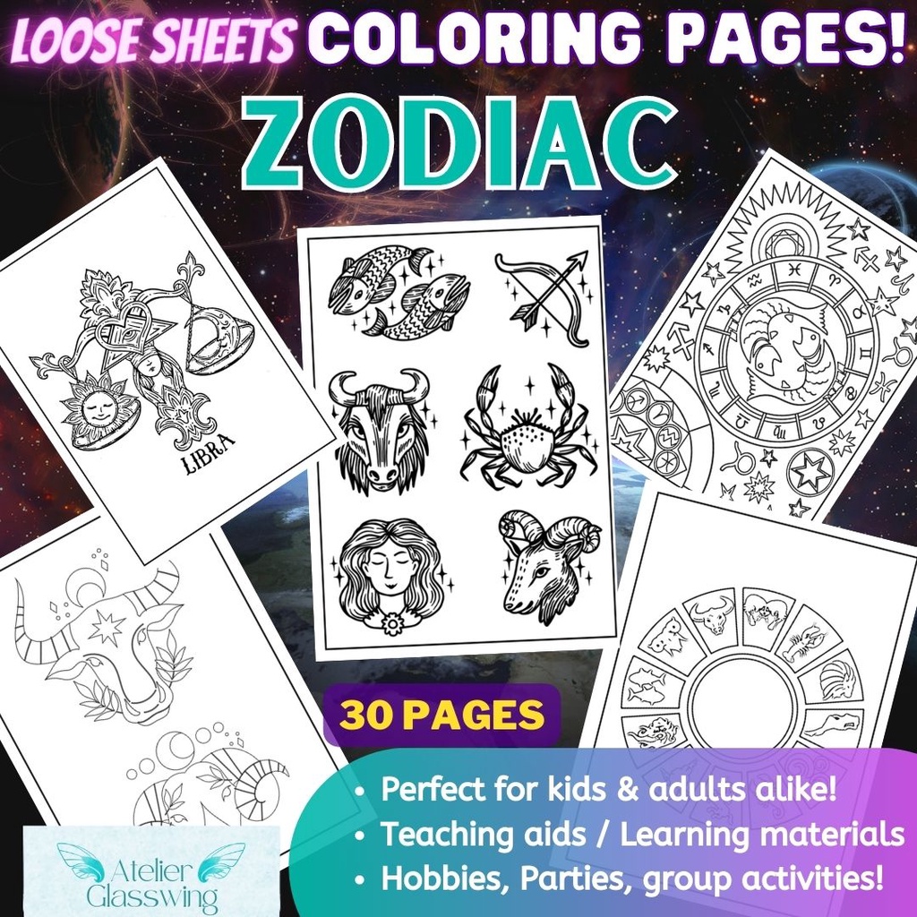 ZODIAC Coloring pages for adults! 30 loose coloring sheets for fun ...