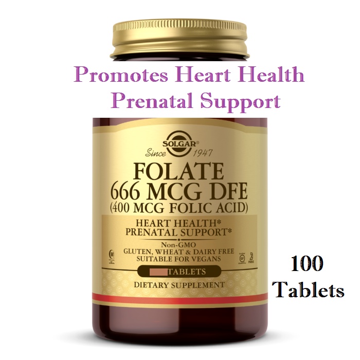 Solgar Folate 666 MCG DFE(400 MCG Folic Acid) for Heart Health