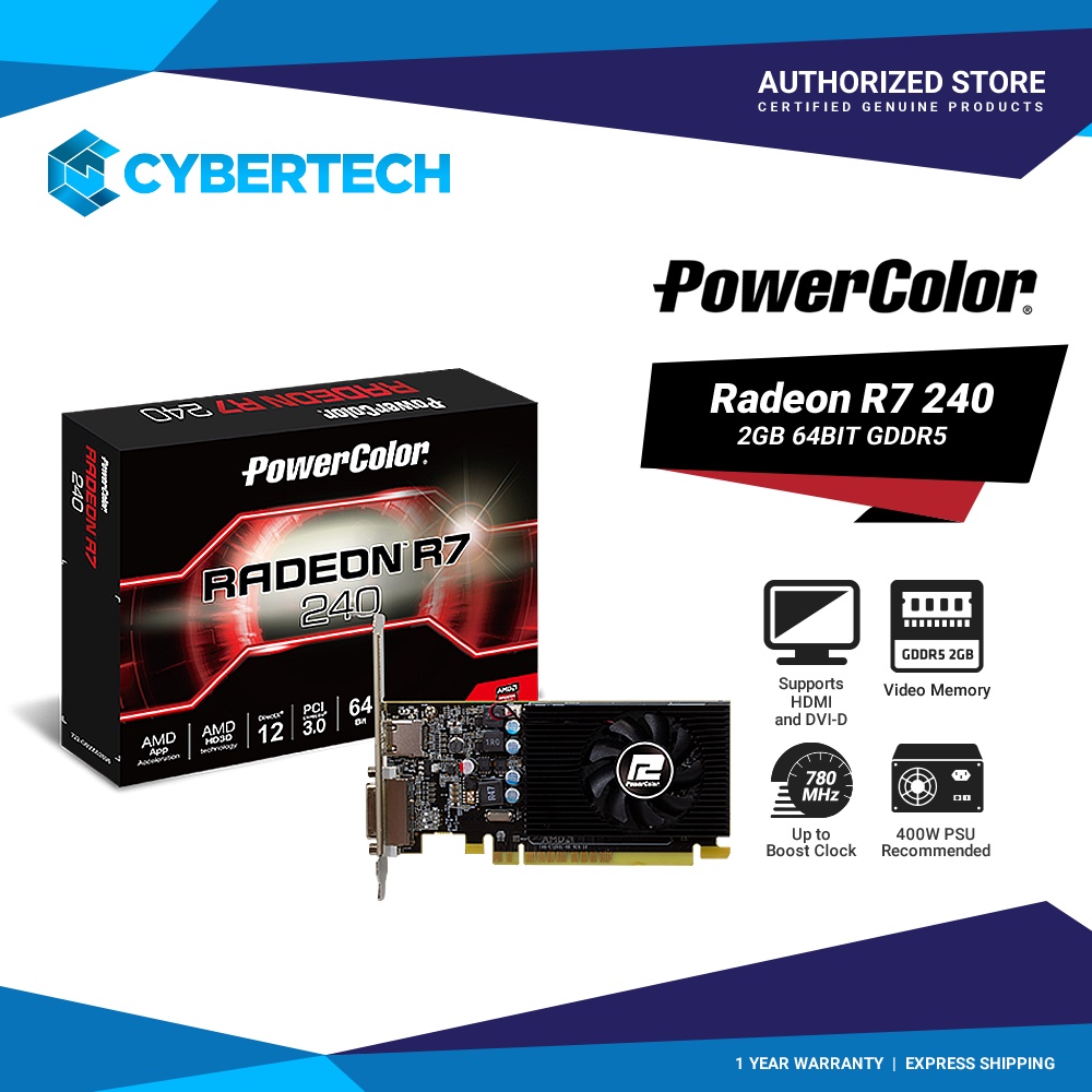 PowerColor AMD Radeon R7 240 2Gb 64Bit Gddr5 AXR7 2GBD5-HLEV2 | Shopee ...