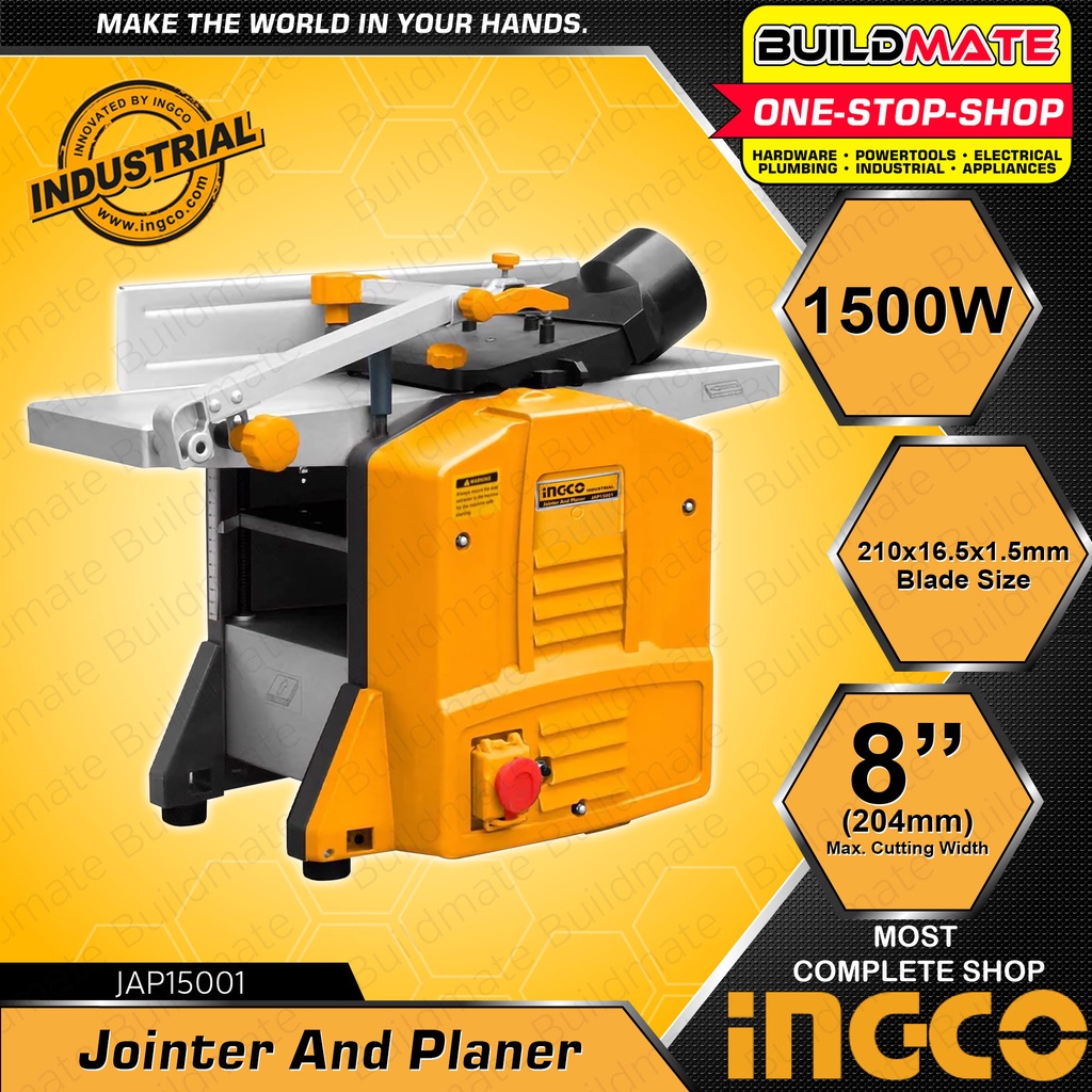 BUILDMATE Ingco Wood Jointer And Planer 1500W 8" Inch Planer/Jointer