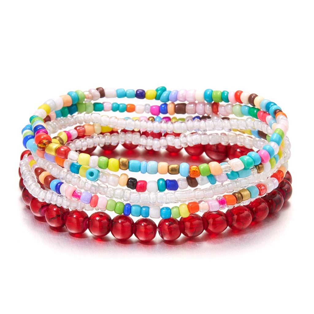 4Pcs/Set Boho Multilayer Crystal Bangle Beaded Bracelet Women