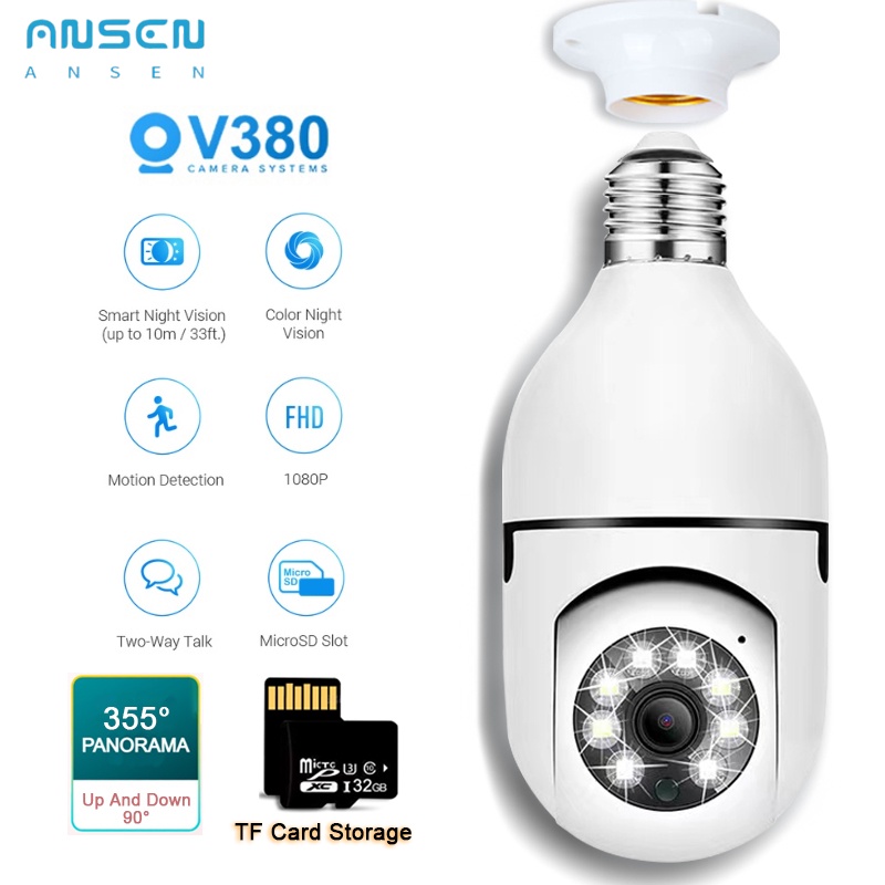 ANSEN CCTV Bulb Camera WiFi Connect to Cellphon with Voice Wireless ...