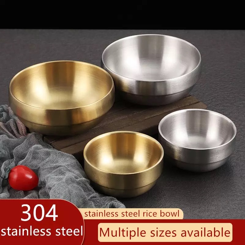 Korean 304 Stainless Steel Gold Double Soup Bowl Kimchi Bowl Cooking