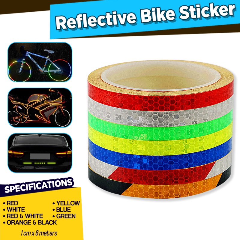 1Pcs 1cm X 8 Meters Bicycle PVC Reflective Bike Stickers Cars Safety ...