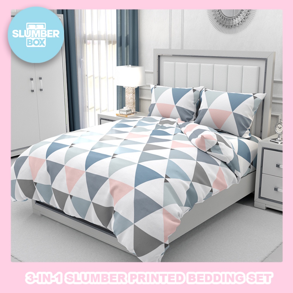 Slumber Box 3in1 Beddings Bed Sheet Home Bedsheet Set (2 Pillowcase + 1