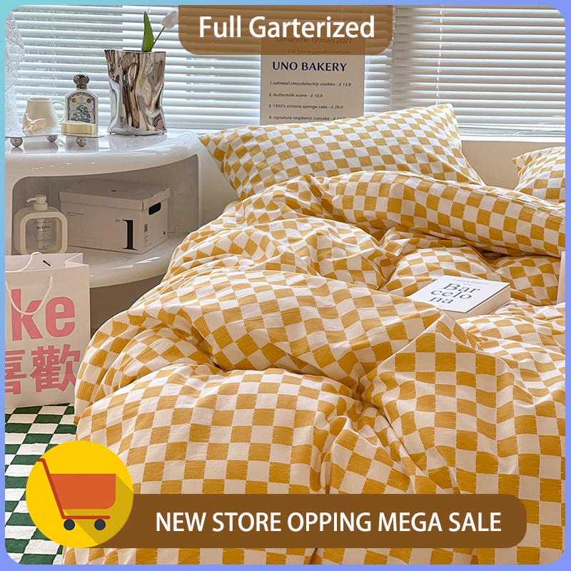 Full Garterized 4 in 1 Korea Cotton Bedding Set Bed Sheet Duvet Cover