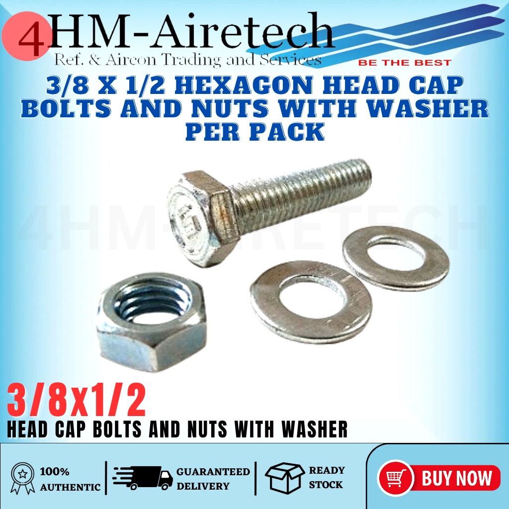 4HM 3/8 x 1/2 Hexagon Head Cap Bolts and Nuts with Washer Zinc Plated Full Thread Per Pack