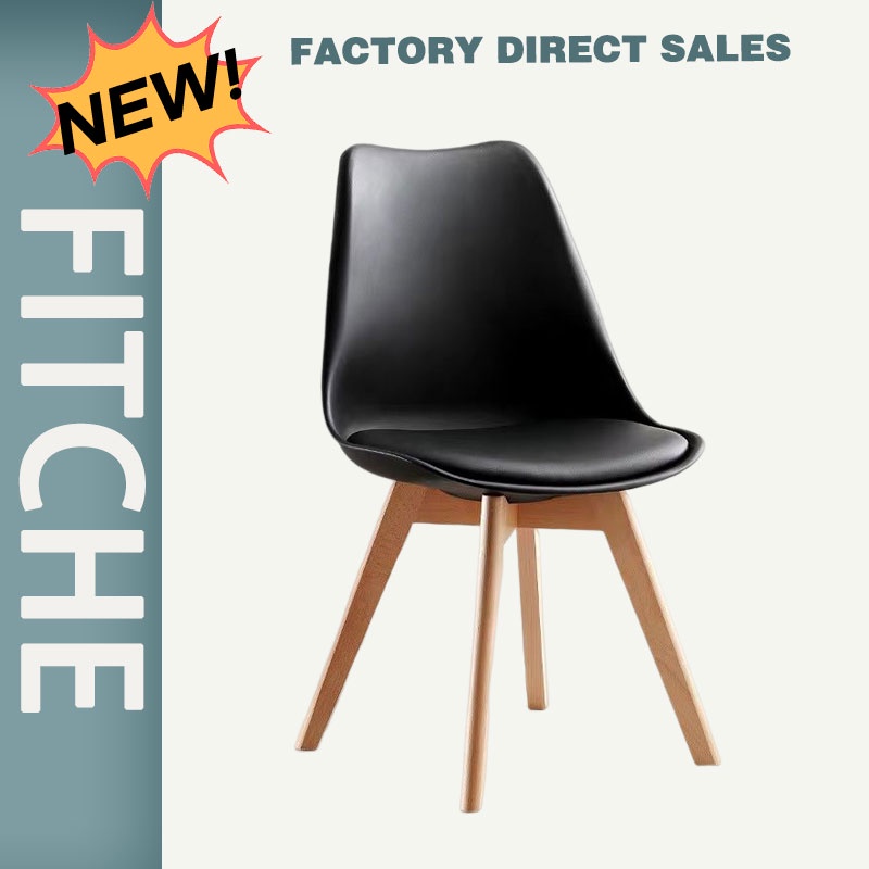black/Nordic Chair with Cushion Dining Chair with PU Leather Solid Wood