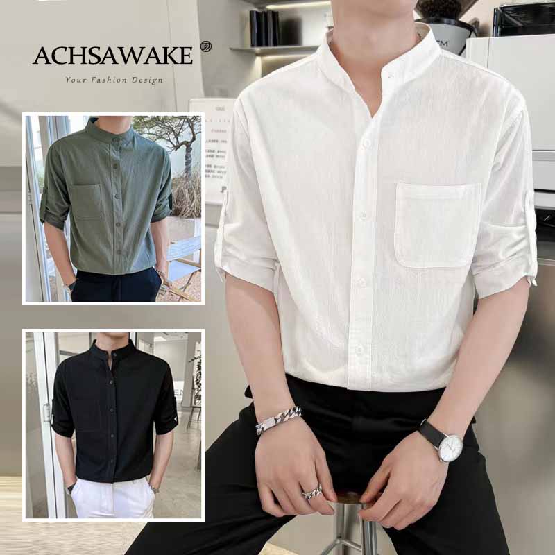 DS Korean Shirt Short Sleeves Button Down Shoulder Casual Shirt Top ...