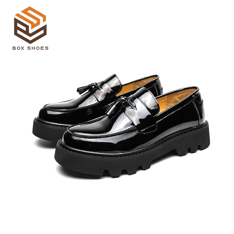Boxshoes Men's Tassel Leather Loafers Slip On Platform Casual Shoes School  Black Shoes Plus size 38-45
