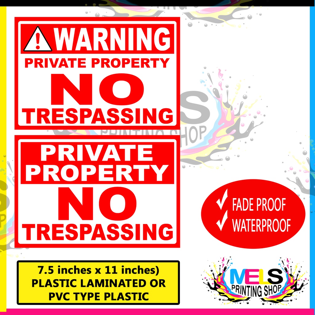 NO TRESPASSING SIGN PVC TYPE Or PLASTIC LAMINATED 250 Gsm | Shopee ...