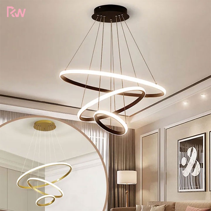 LED Chandelier Mordern Luxury 3 Ring Trichromatic Pendant Light for ...