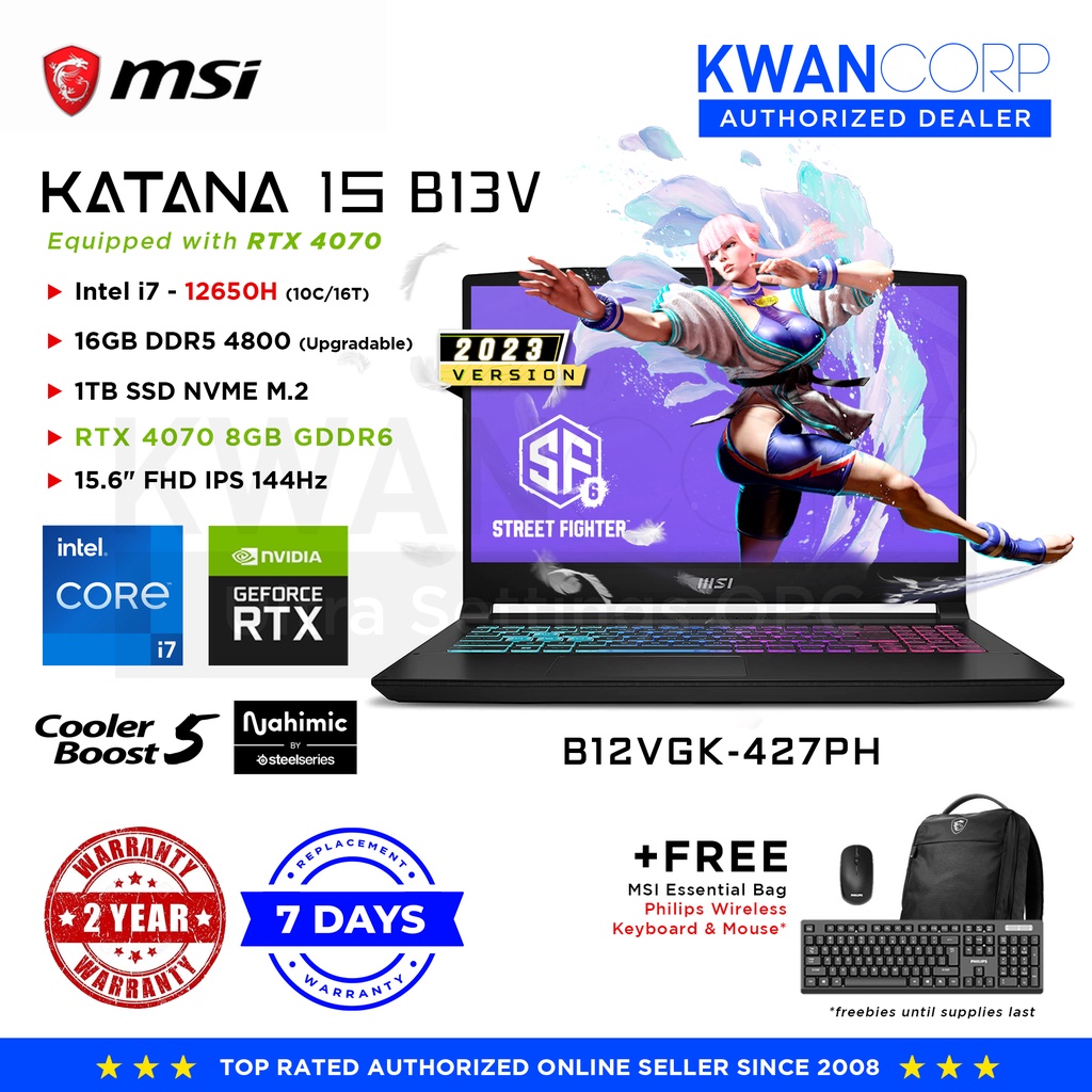 MSI Katana 15 B12VGK427PH Intel i7 12650H 16GB RAM RTX 4070 8GB 1TB