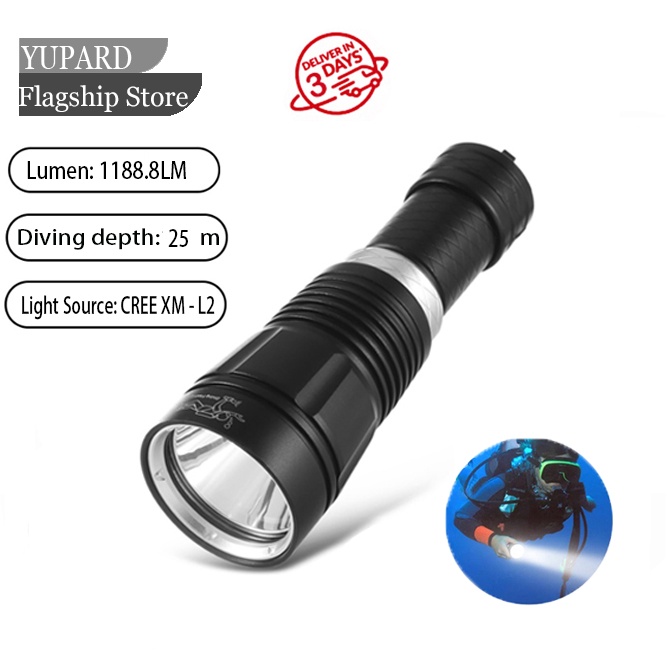 YUPARD Cree L2 1188.8lm Diving Flashlight Outdoor Underwater 80m