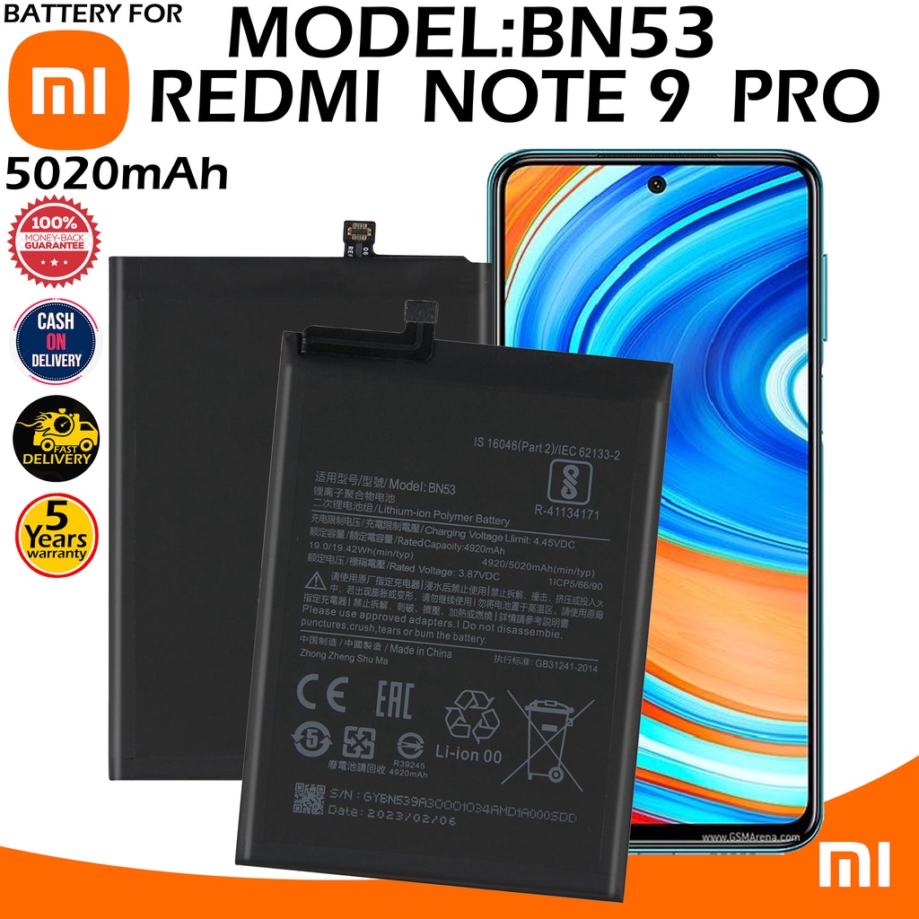 REDMI NOTE 9 PRO, 9S, Note 10 Pro Battery, Model BN53 Original Quality ...