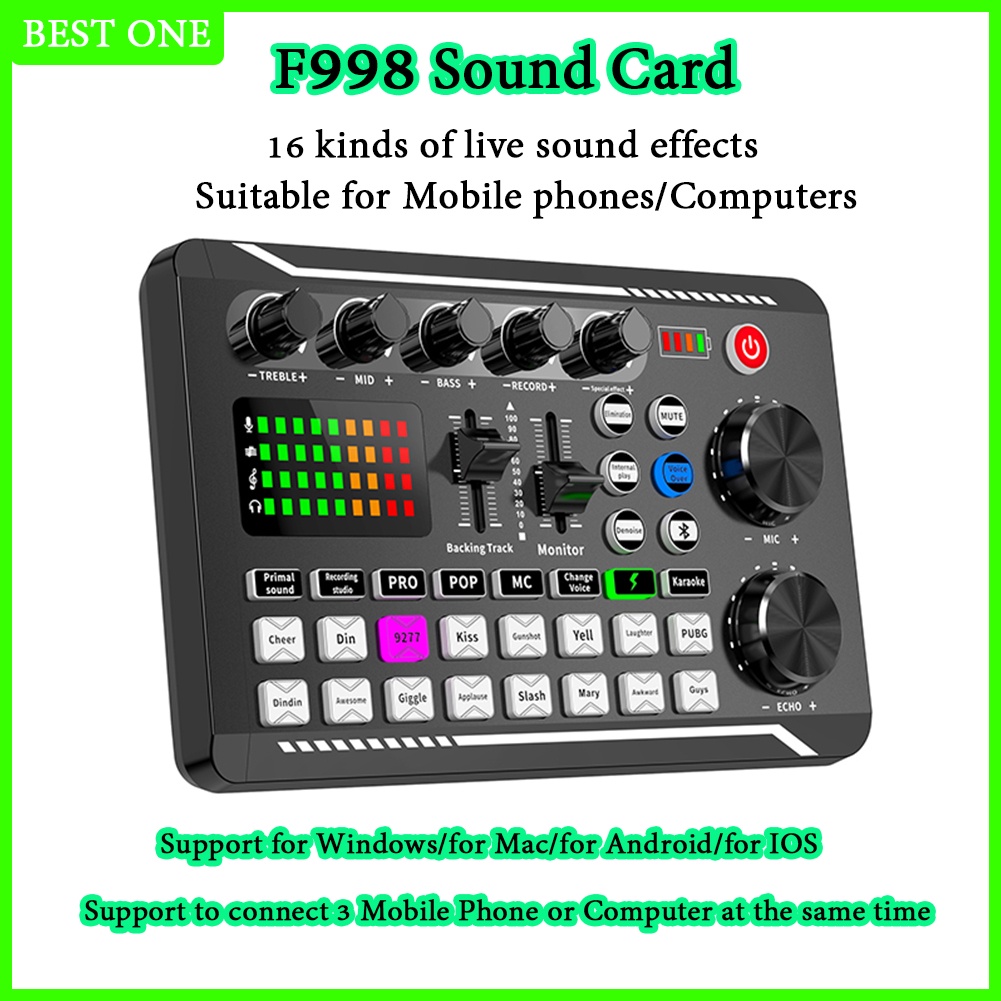 V8S/F998 Sound Card Audio Mixer USB External Sound Card Headset