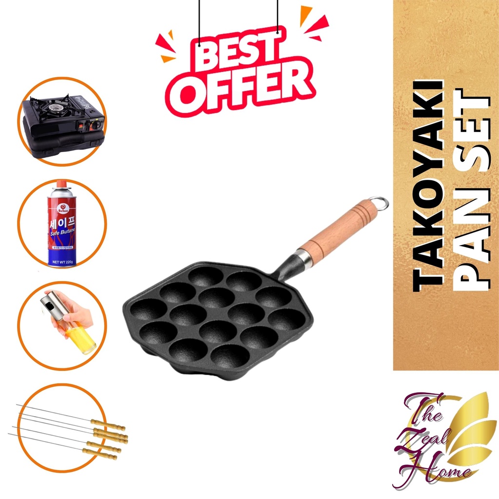 14 Holes Cast Iron Takoyaki Pan Nonstick SET Baking Tray non stick for