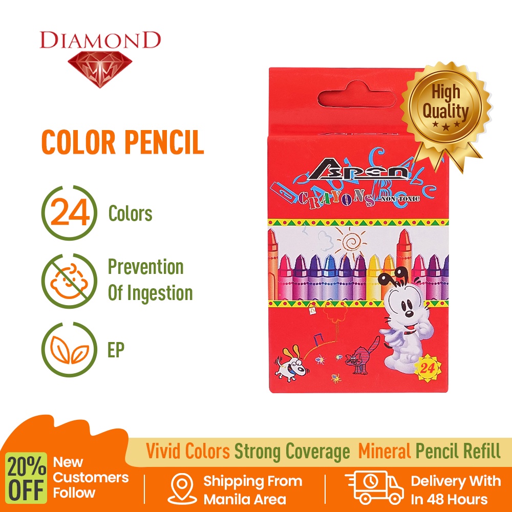 ASPEN CRAYON 24 Colors Wax Crayon Safe For Children Long Bulk Crayons