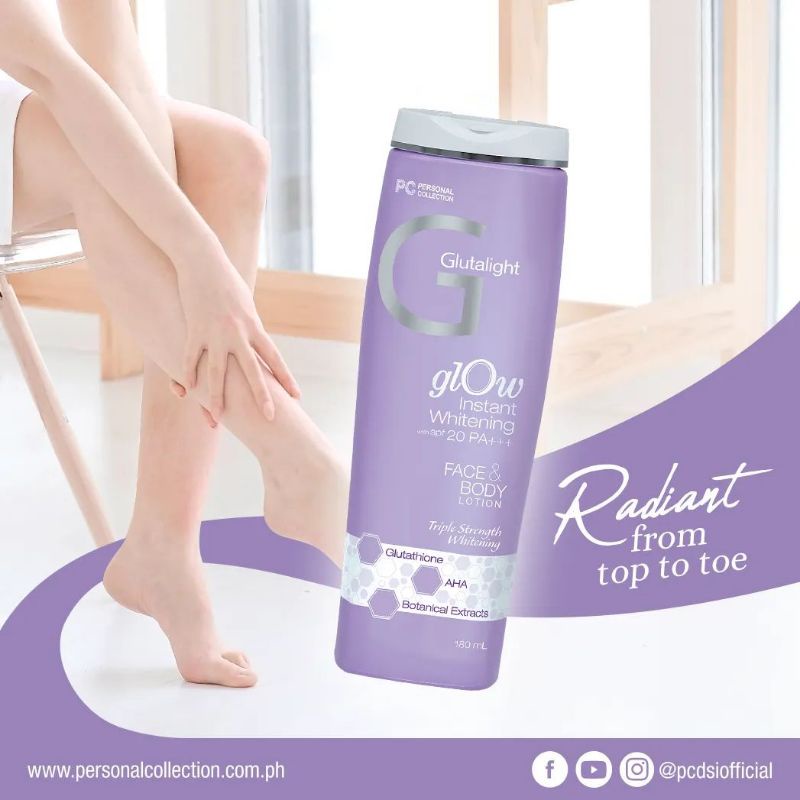 PC Glutalight Glow Instant Whitening Face & Body Lotion 180ml Shopee