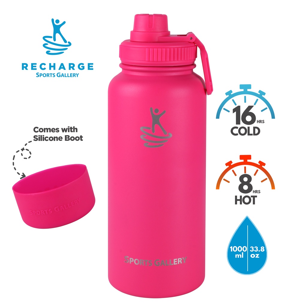 RECHARGE 33.8oz Sports Gallery Aqua Vacuum Flask Tumbler w/ Silicone