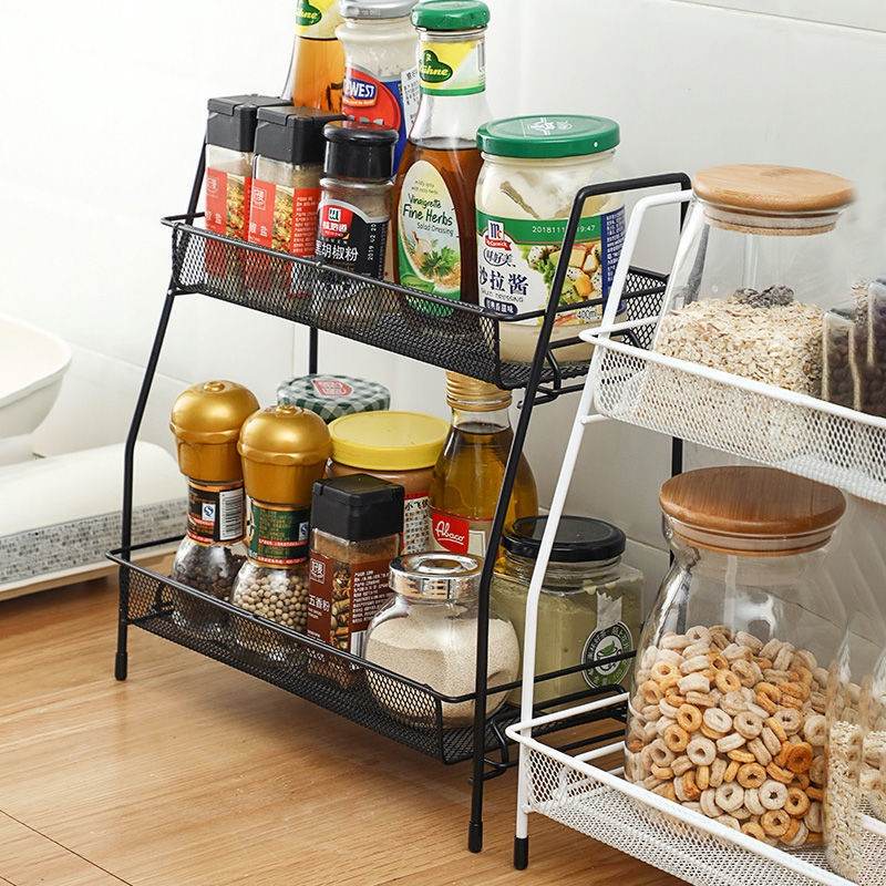 Double Layer Storage Rack Detachable Iron Kitchen Desk Table Spice 