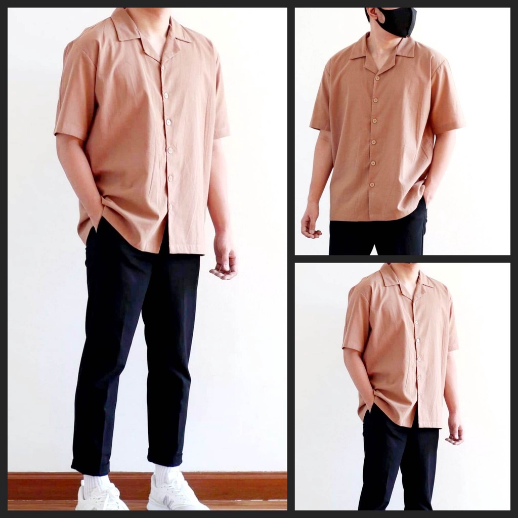 E Oversize Cotton Linen Polo Shirt for Men Unisex - Free Size