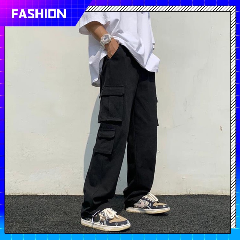 Baggy Cargo Pants White/Black Cargo Pants For Men 6 Pocket | Shopee ...