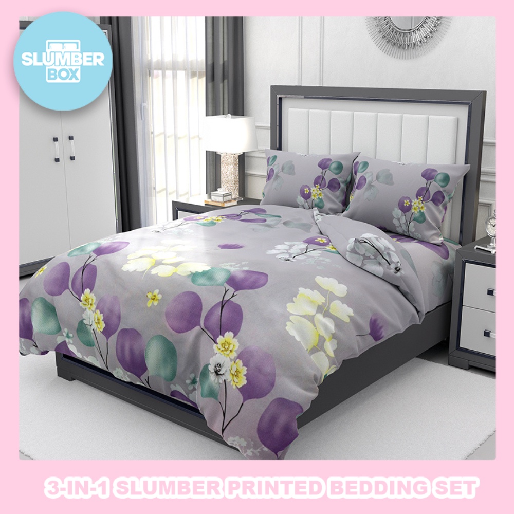 Slumber Box 3in1 Beddings Bed Sheet Home Bedsheet Set (2 Pillowcase + 1