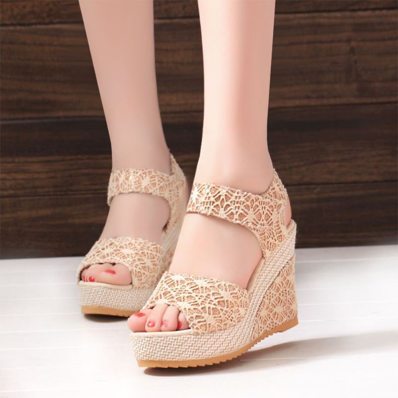 New Korean version of net red shoes summer wedge high-heeled sandals ...