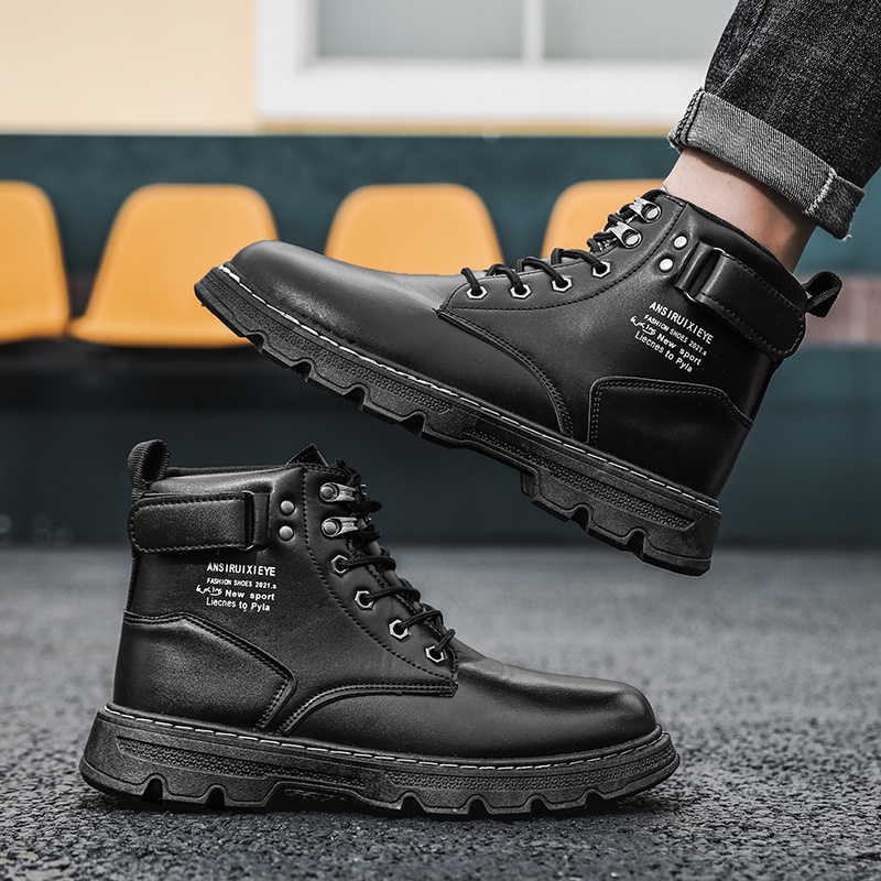 Martin Boots Leather Boots Comfortable Black Martin Boots Men's