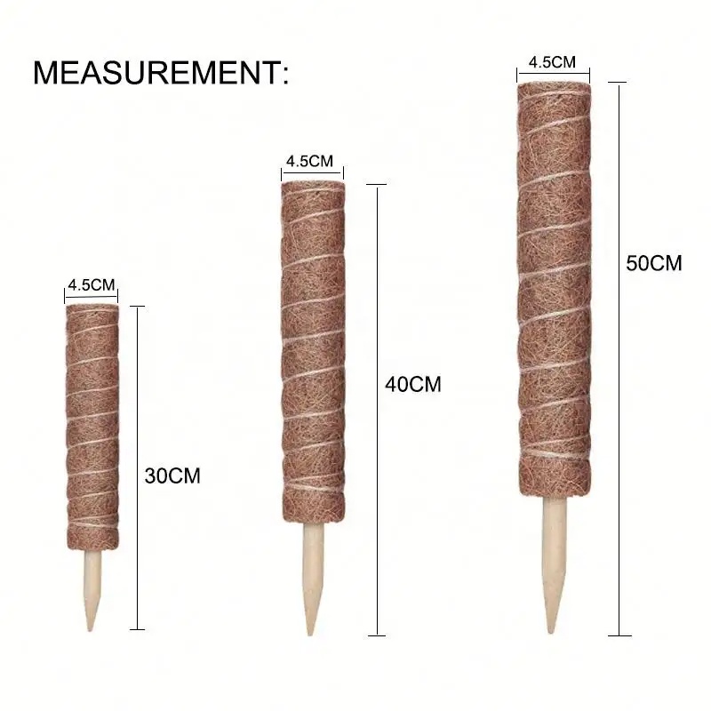 Elinala Moosstäbe Aus Kokos – 3 Stück à 30 Cm Plus Kabelbinder Für Kletterpflanzen, Rankhilfe Und Garten-Support