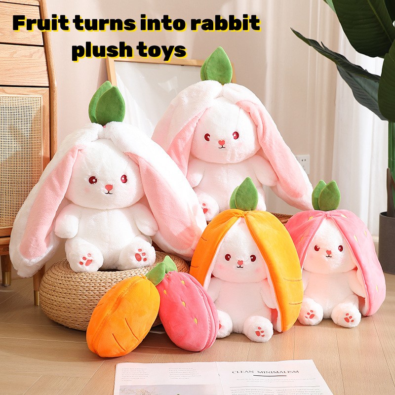 In Stock 2-in-1strawberry rabbit plushies toy cute rabbit fruit animal ...