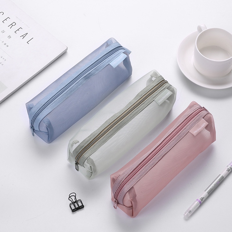 Simple Transparent Mesh Pencil Case Pen Bag High Capacity Students ...