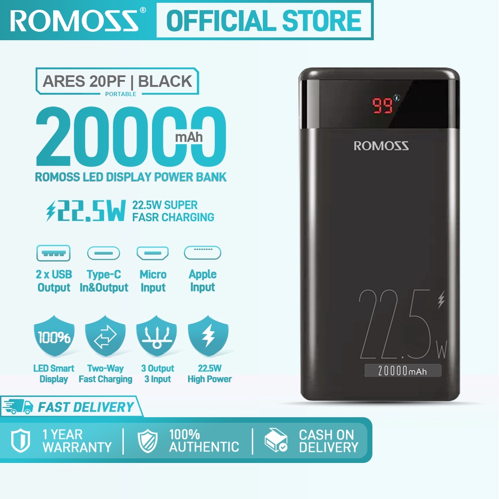 Romoss Ares 20 / Ares 20PF 20000mAh Power Bank 10.5W / 22.5W Led ...