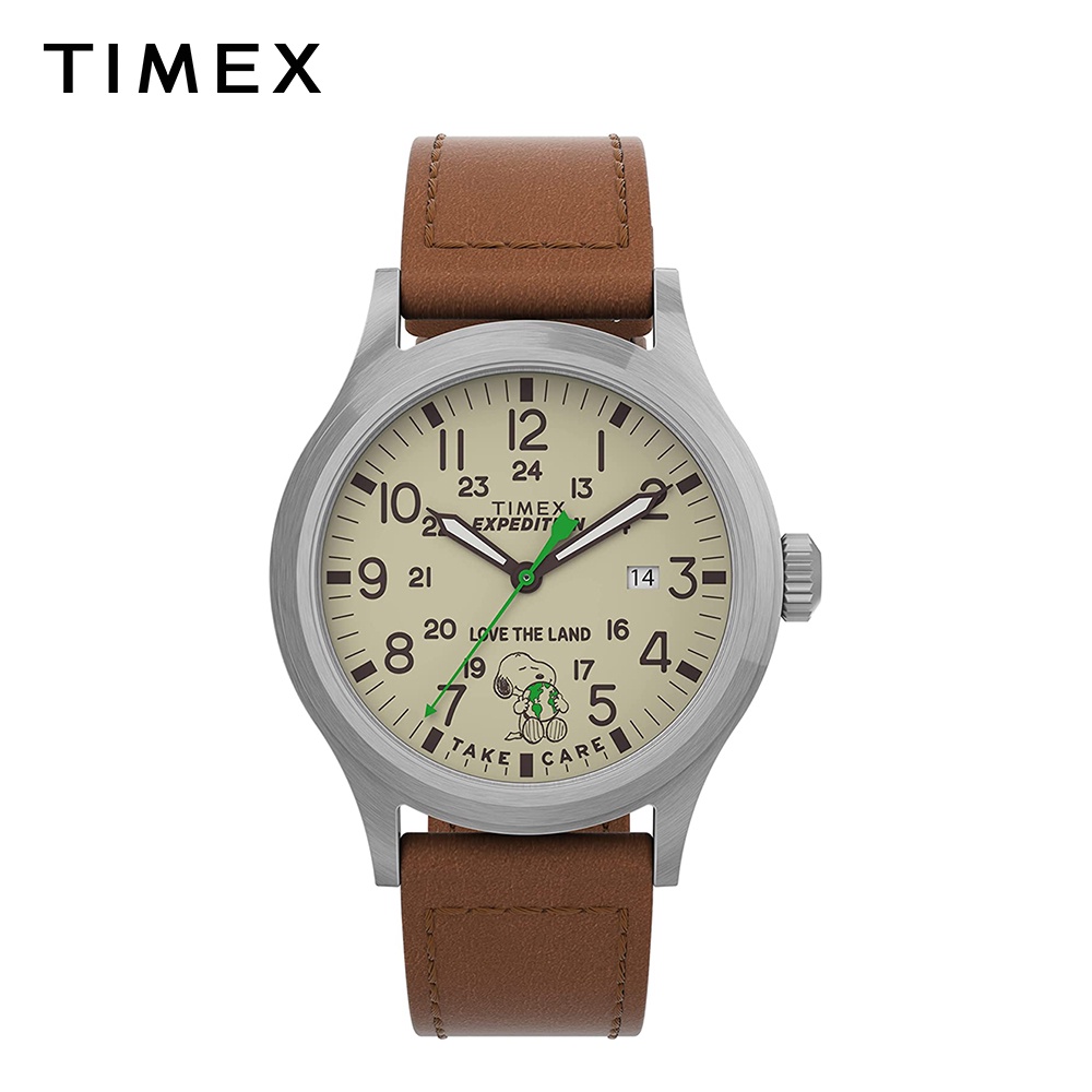Timex Peanuts Expedition Brown Leather Analog Watch For Men TW4B25000 OUTDOOR