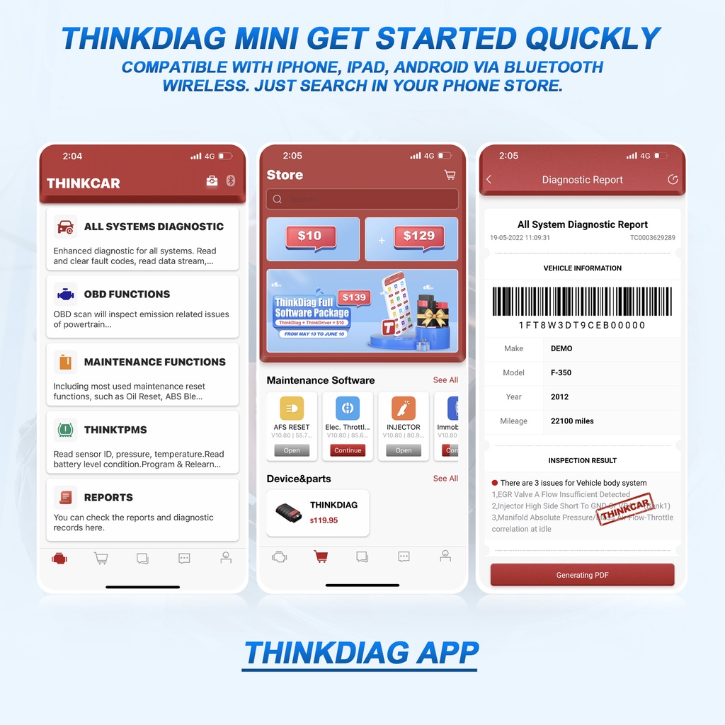 New THINKCAR THINKDIAG Mini Auto Diagnostic Tool All Cars Full System ...