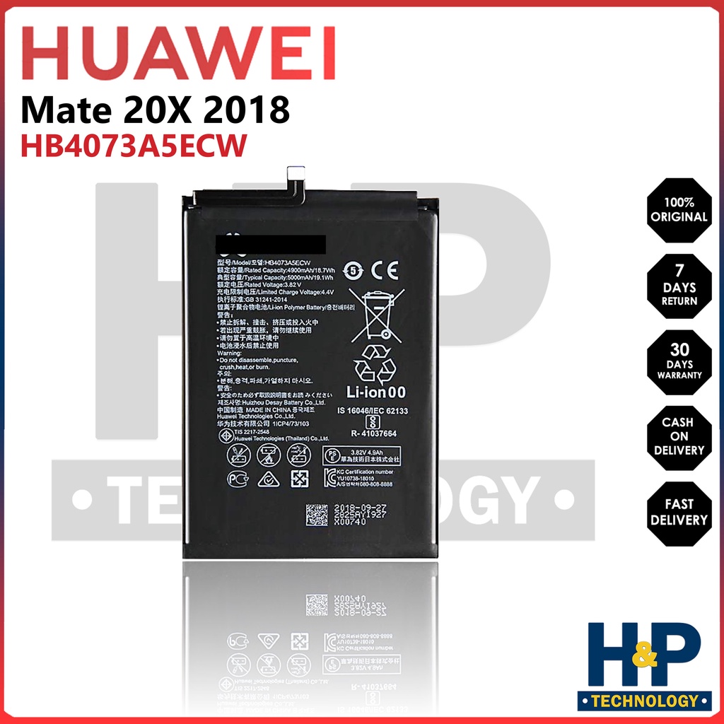 HB4073A5ECW / HB3973A5ECW Battery Hua We¡ Mate 20 X 2018 | Shopee ...