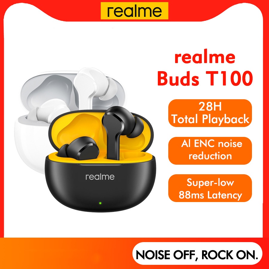 realme TechLife Buds T100 Bluetooth Truly Wireless in Ear Earbuds with mic,  AI ENC for Calls, Google Fast Pair, 28 Hours Total Playback with Fast